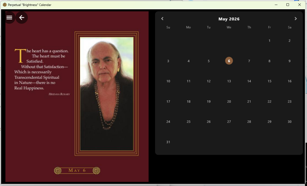 Adidam Perpetual Brightness Calendar